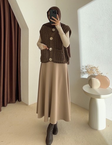 26133 Oversize Tüylü Kaban KAHVERENGİ