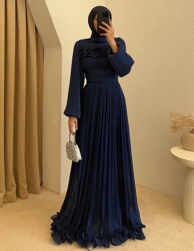 1121 Kemerli Elbise LACİVERT V2